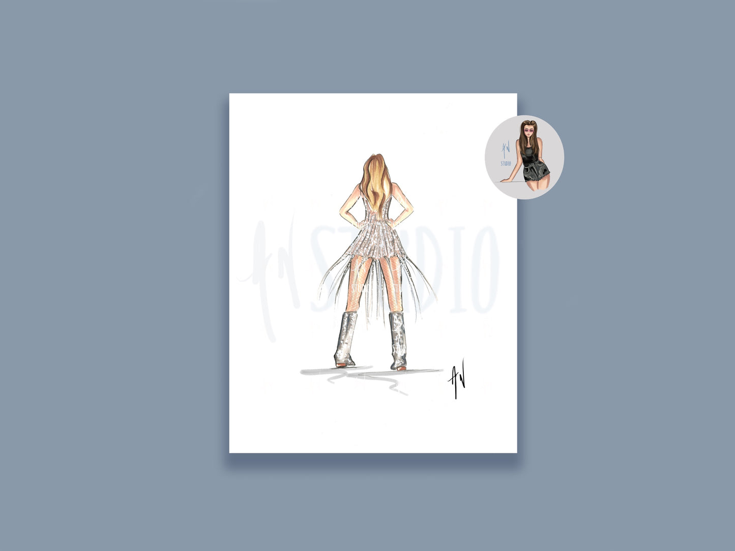 Silver Noodle Dress Art Print image 0