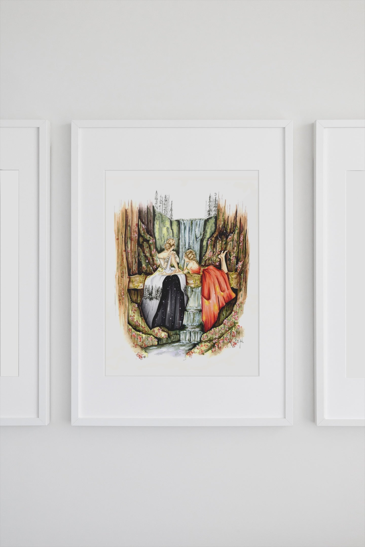 Sisters Whisper By The Falls Art Print image 1