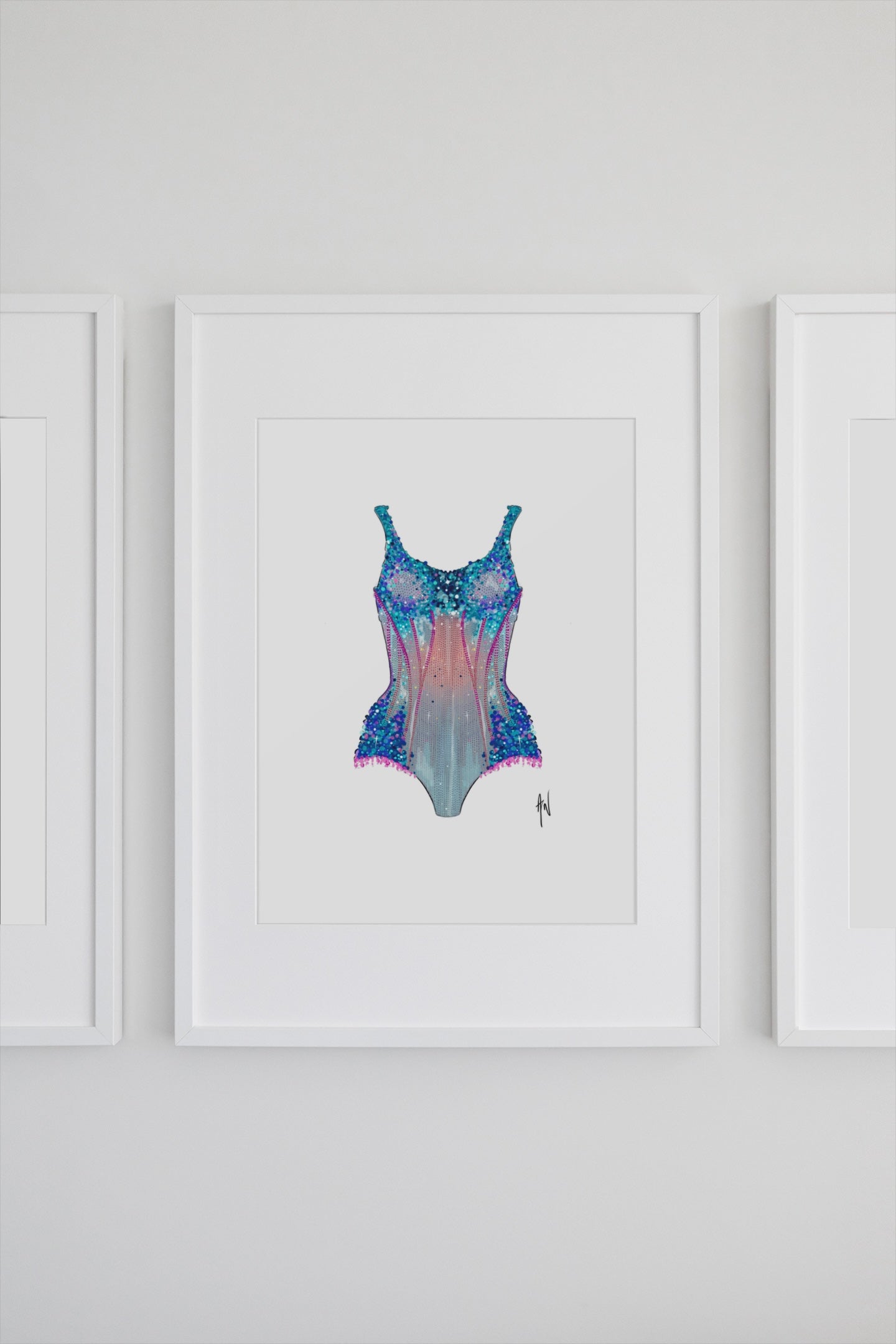 Pink and Blue Sparkle Bodysuit Art Print image 1