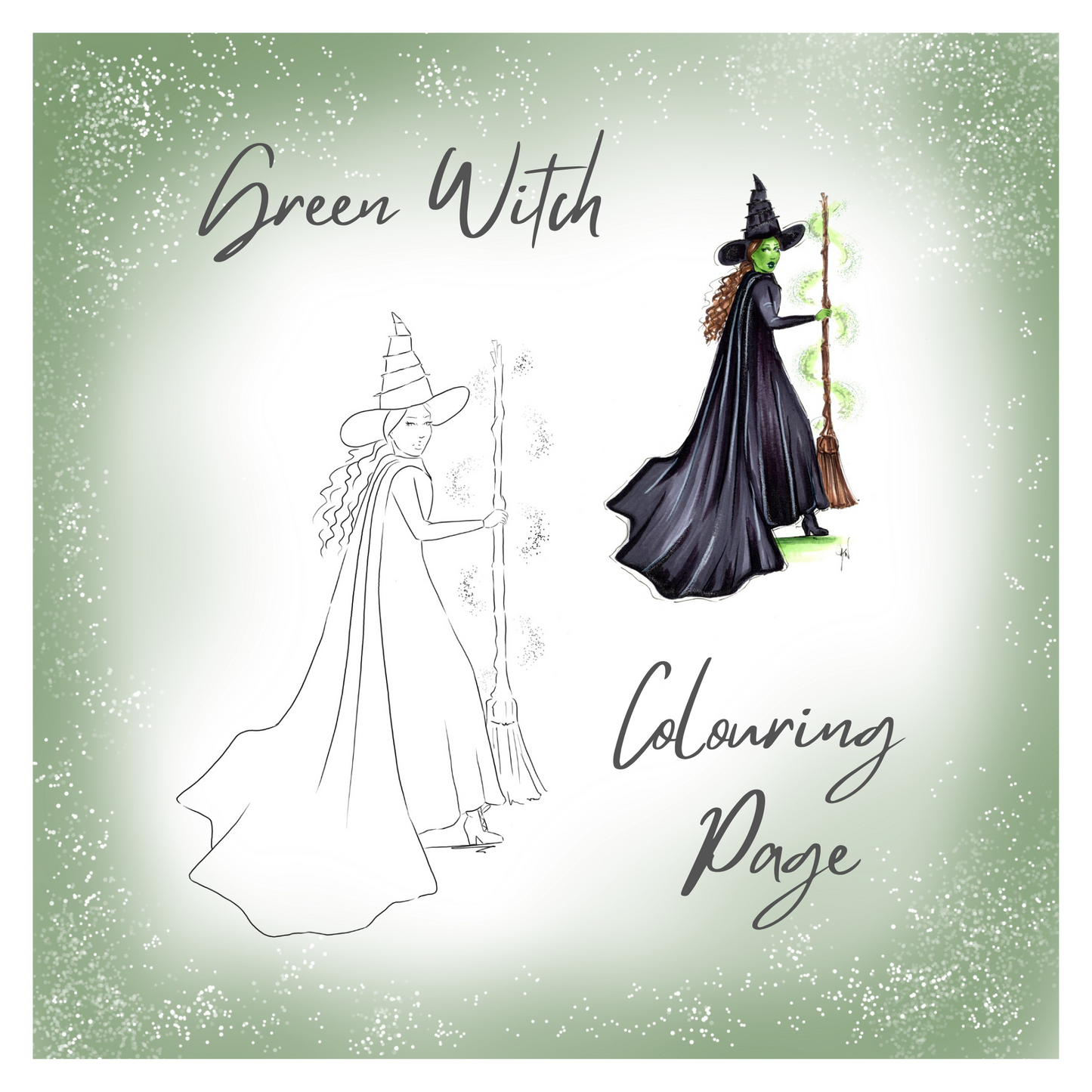A Green Witch Colouring Page DIGITAL DOWNLOAD