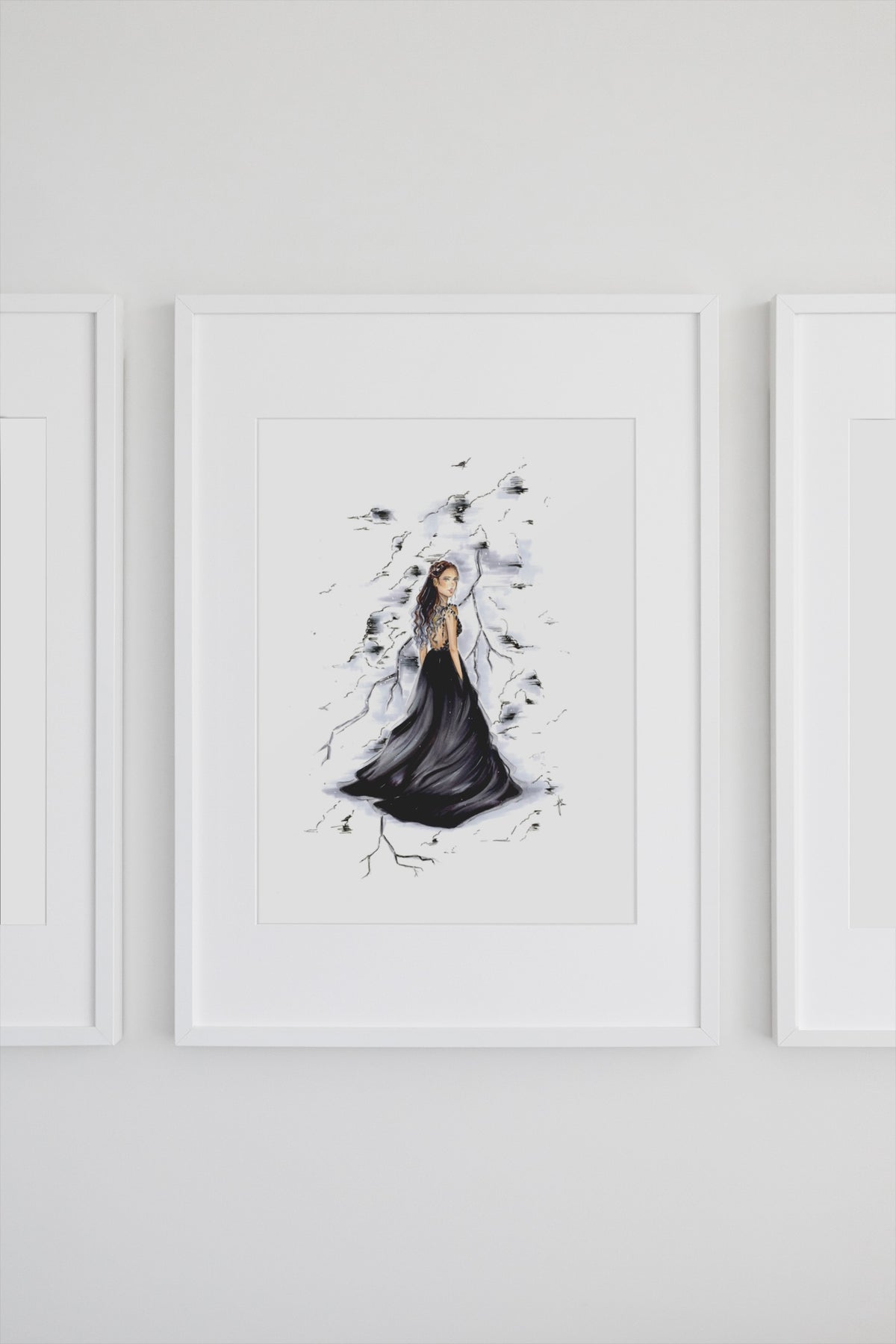 Violet’s Black Leaf Gown Art Print