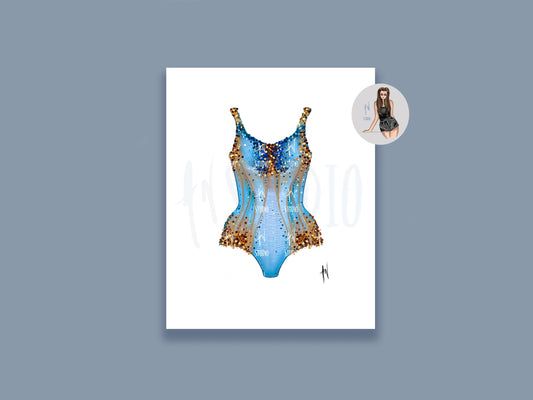 Blue And Gold Bodysuit Art Print image 0