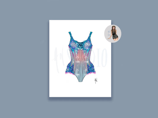 Pink and Blue Sparkle Bodysuit Art Print image 0