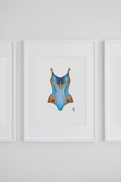 Blue And Gold Bodysuit Art Print image 1