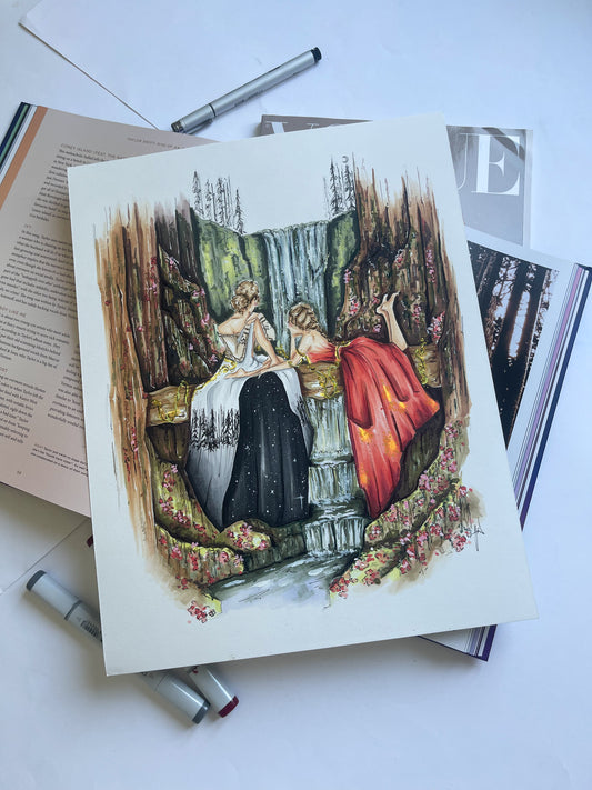 Sisters Whisper By The Falls Original Artwork