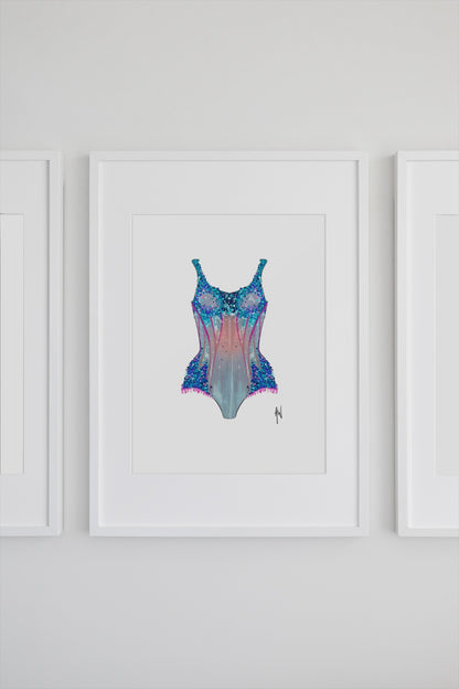 Pink and Blue Sparkle Bodysuit Art Print image 1