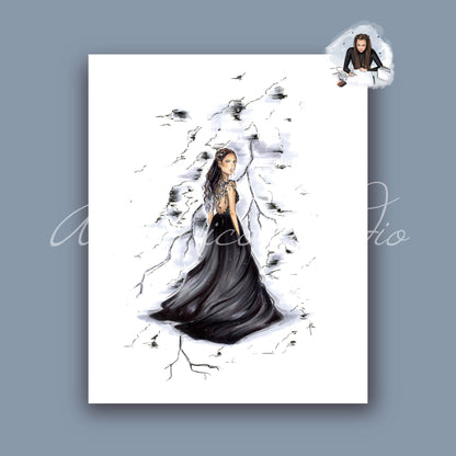 Violet’s Black Leaf Gown Art Print