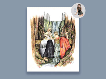 Sisters Whisper By The Falls Art Print image 0