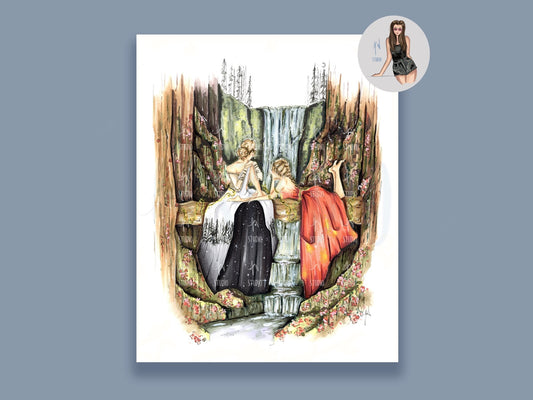 Sisters Whisper By The Falls Art Print image 0