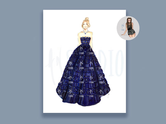 A Navy Ball Gown Art Print image 0