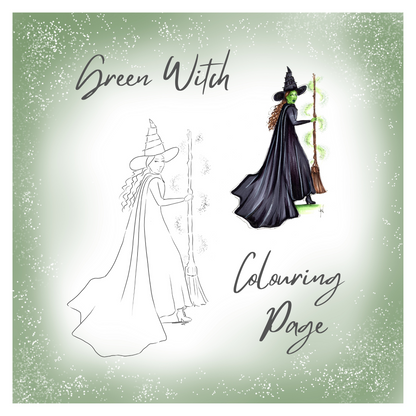 A Green Witch Colouring Page DIGITAL DOWNLOAD