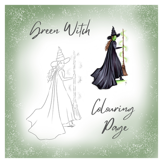 A Green Witch Colouring Page DIGITAL DOWNLOAD