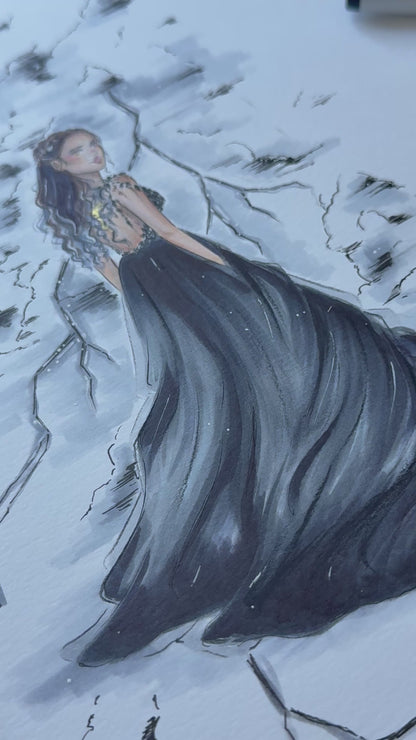 Violet’s Black Leaf Gown Original Artwork